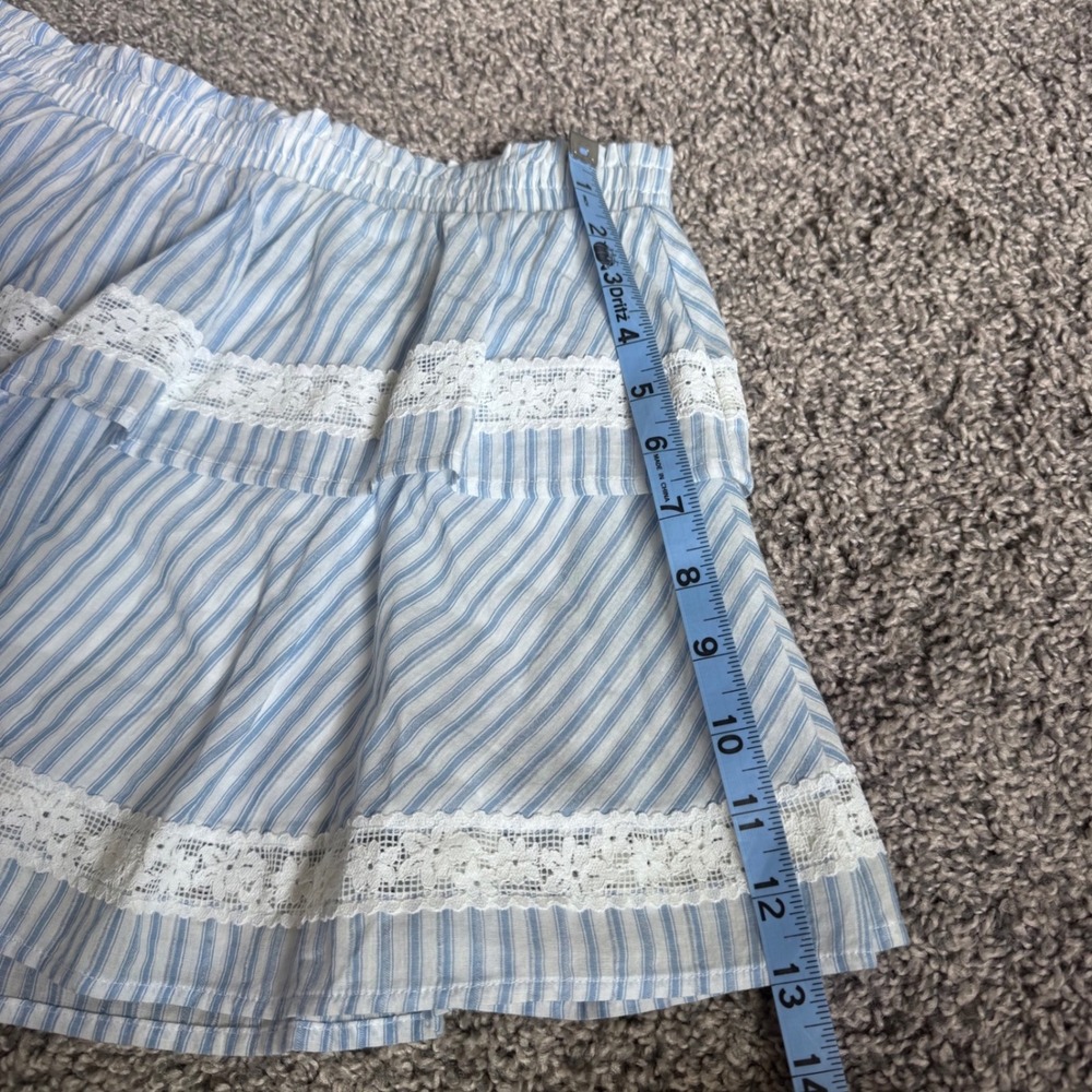 NWT Blue Ruffle Tiered Skort Skirt Striped Floral Lace Trim Sz Medium Wild Fable - Picture 9 of 9